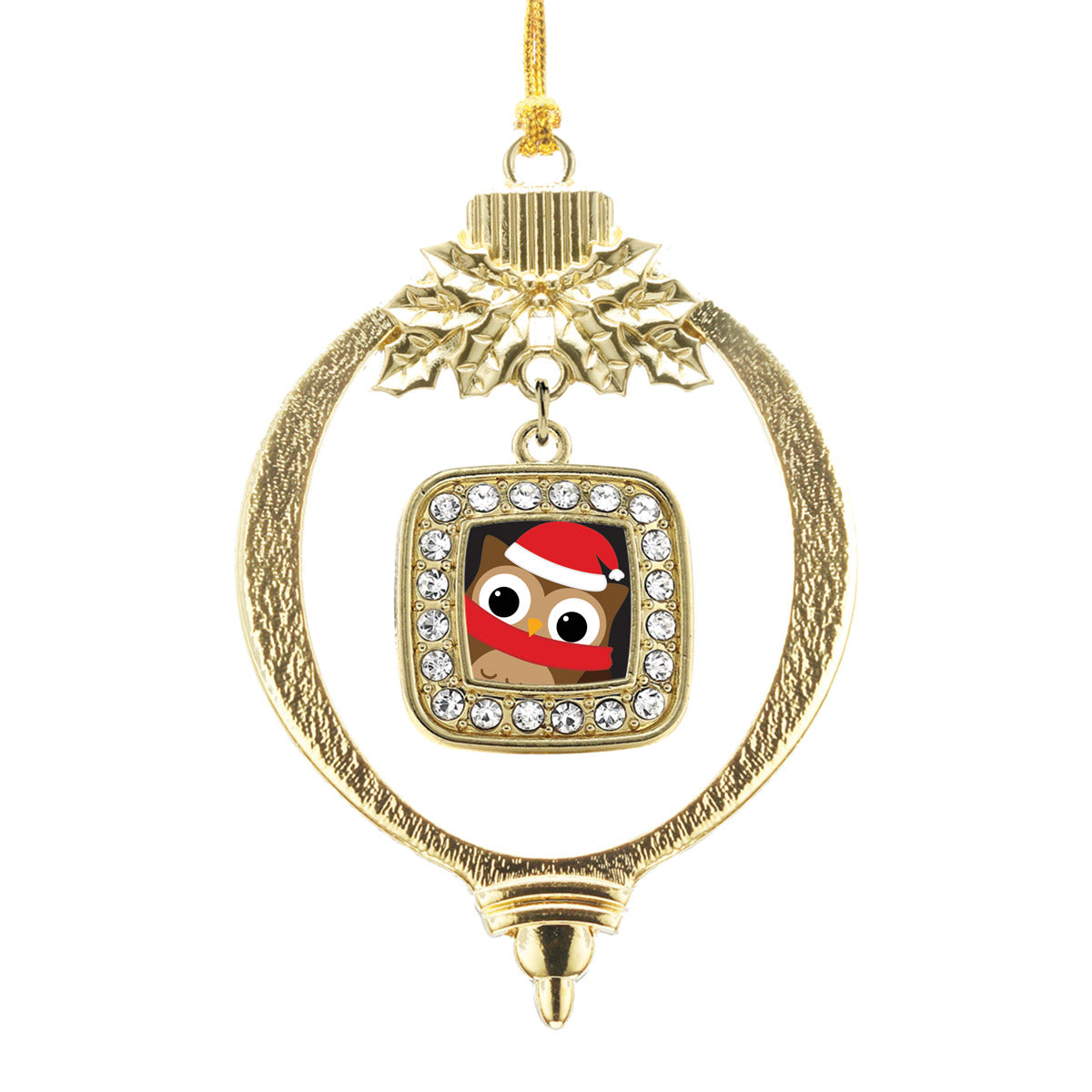 Gold Holiday Hoot Square Charm Holiday Ornament