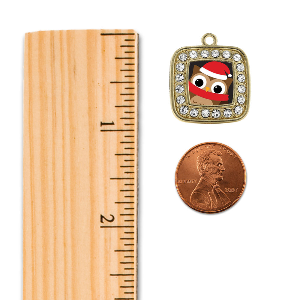 Gold Holiday Hoot Square Charm Snowman Ornament