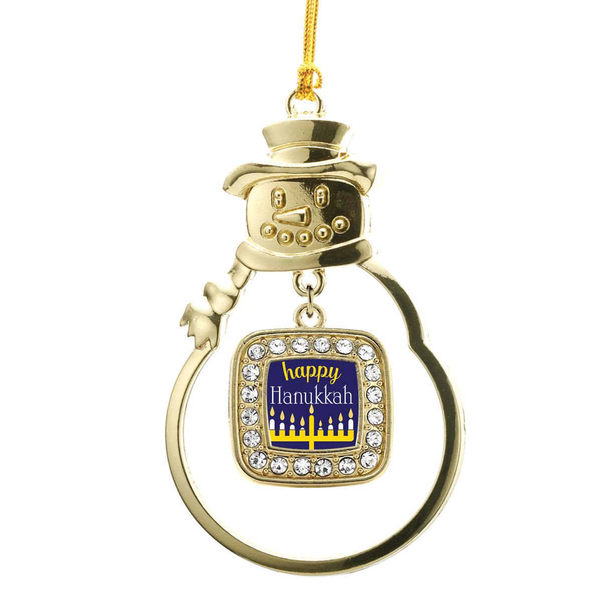 Gold Happy Hanukkah Square Charm Snowman Ornament