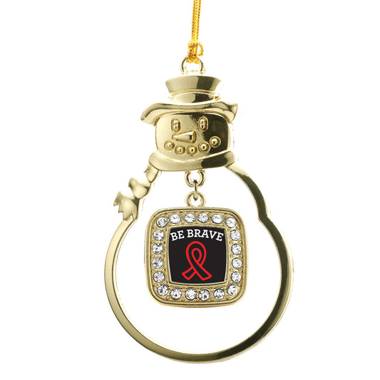 Gold Be Brave Heart Disease Awareness Square Charm Snowman Ornament