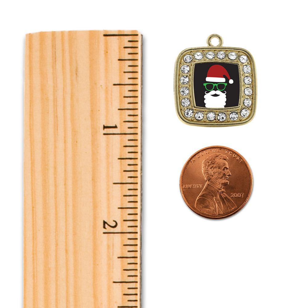 Gold Hipster Santa Square Charm Holiday Ornament