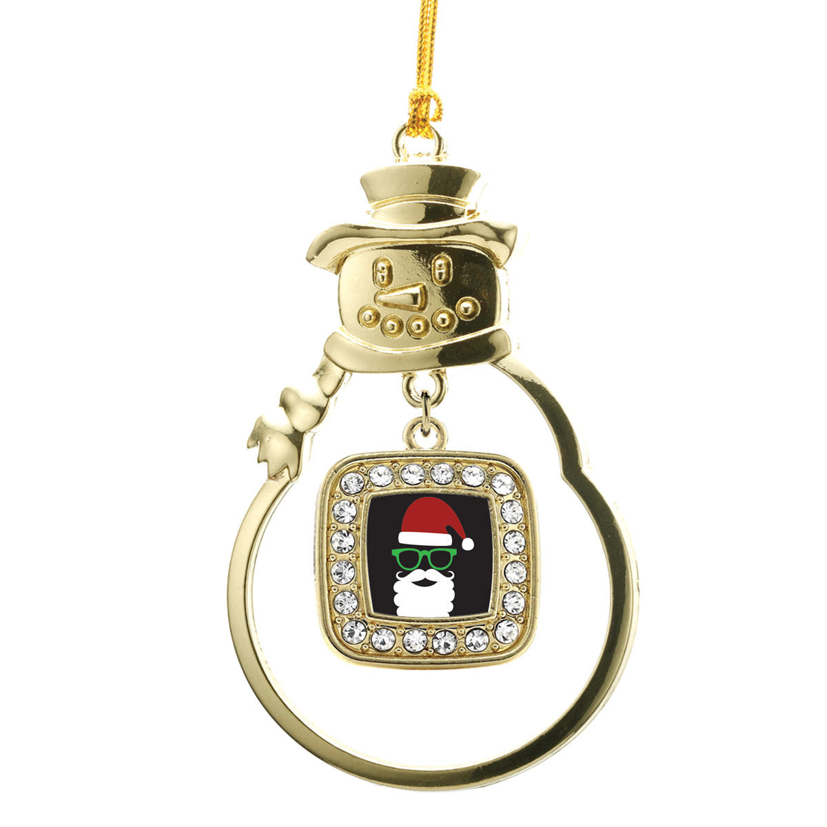 Gold Hipster Santa Square Charm Snowman Ornament