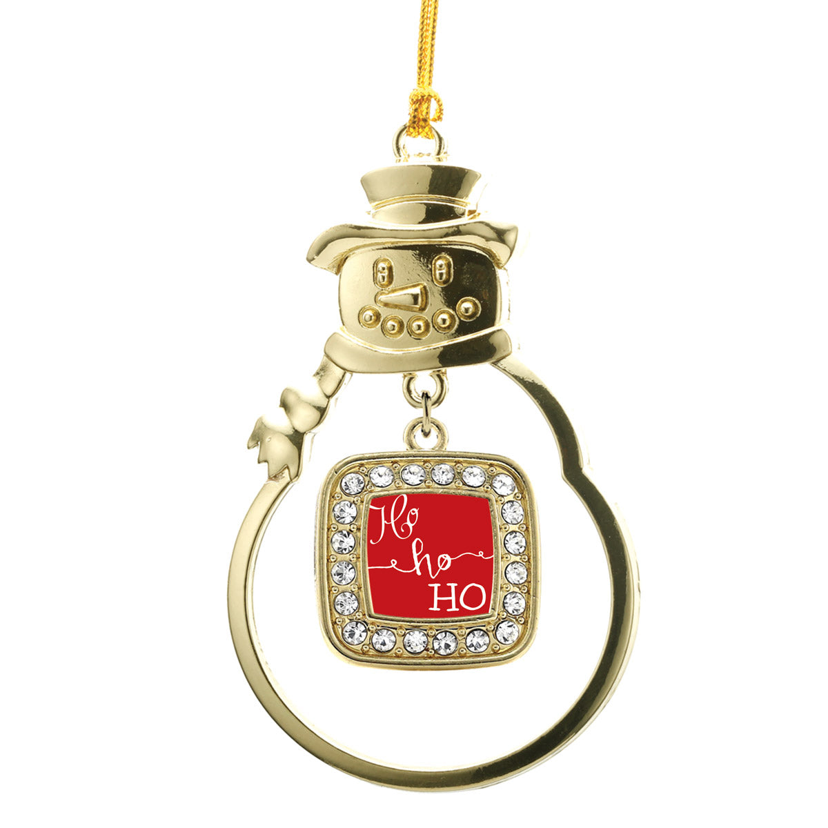 Gold Ho Ho Ho Square Charm Snowman Ornament