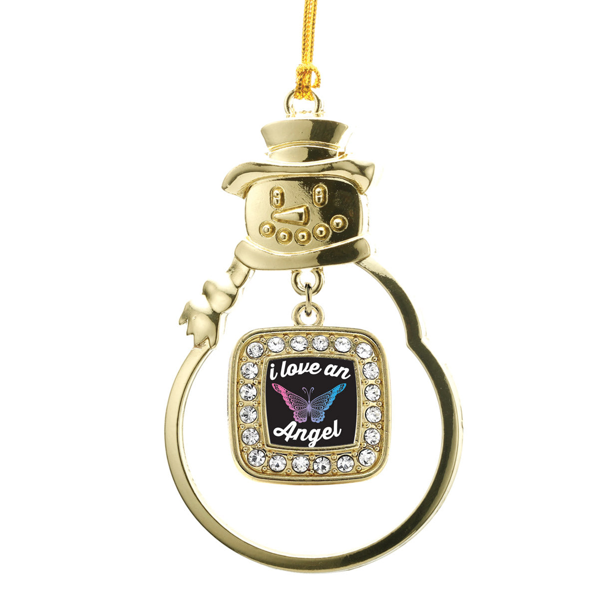 Gold I Love An Angel Square Charm Snowman Ornament