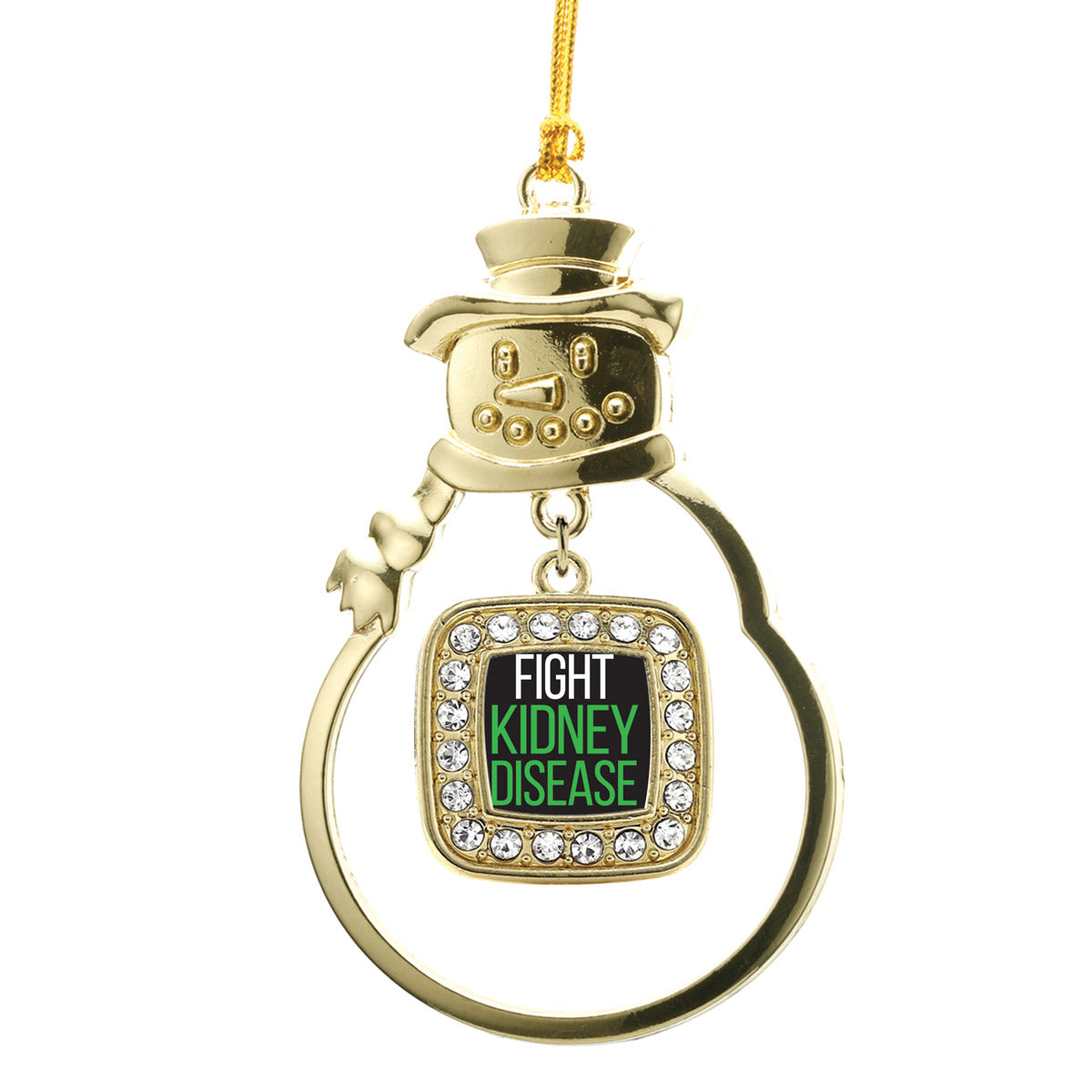 Gold Fight Kidney Disease Square Charm Snowman Ornament