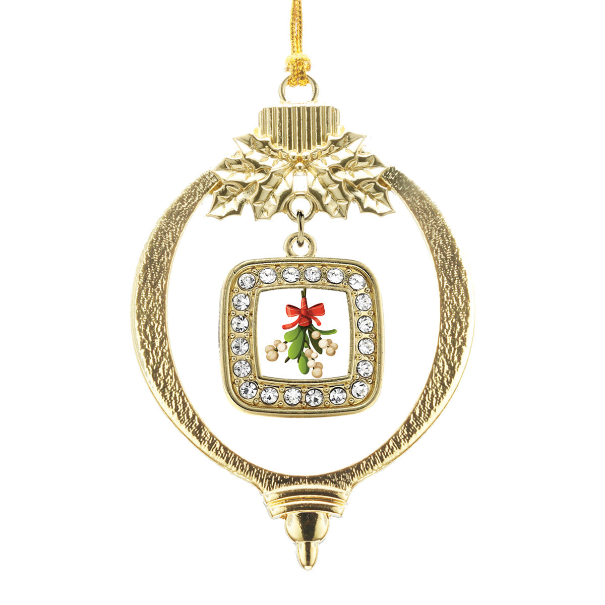 Gold Mistletoe Square Charm Holiday Ornament
