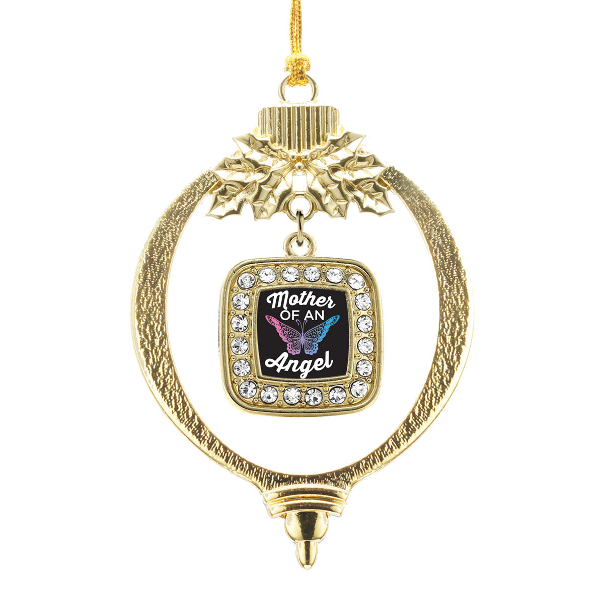 Gold Mother Of An Angel Square Charm Holiday Ornament