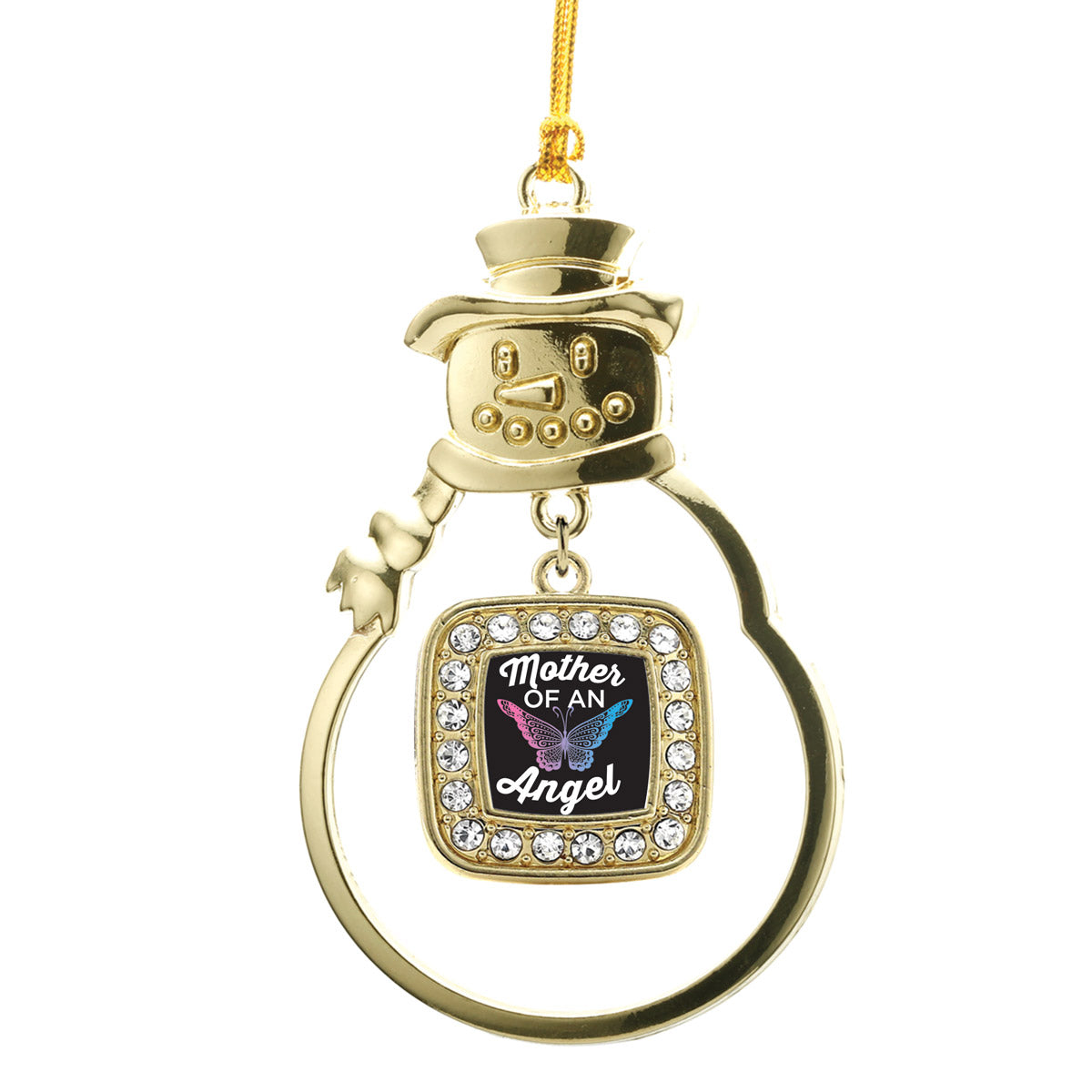 Gold Mother Of An Angel Square Charm Snowman Ornament