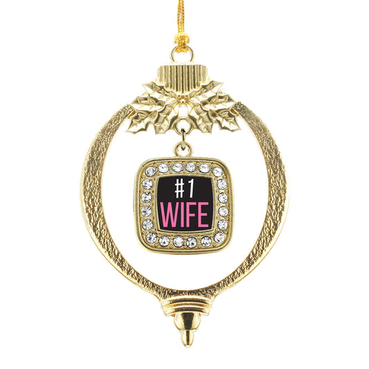 Gold #1 Wife Square Charm Holiday Ornament