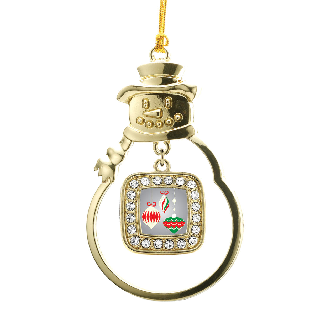 Gold Holiday Ornaments Square Charm Snowman Ornament
