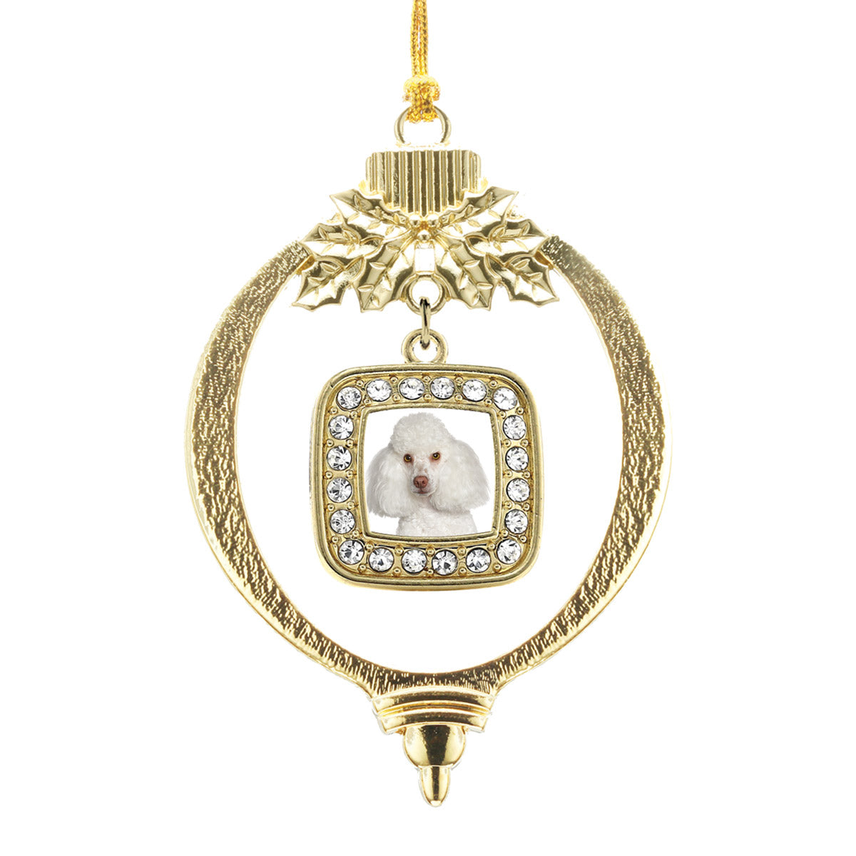 Gold I Love My Poodle Square Charm Holiday Ornament