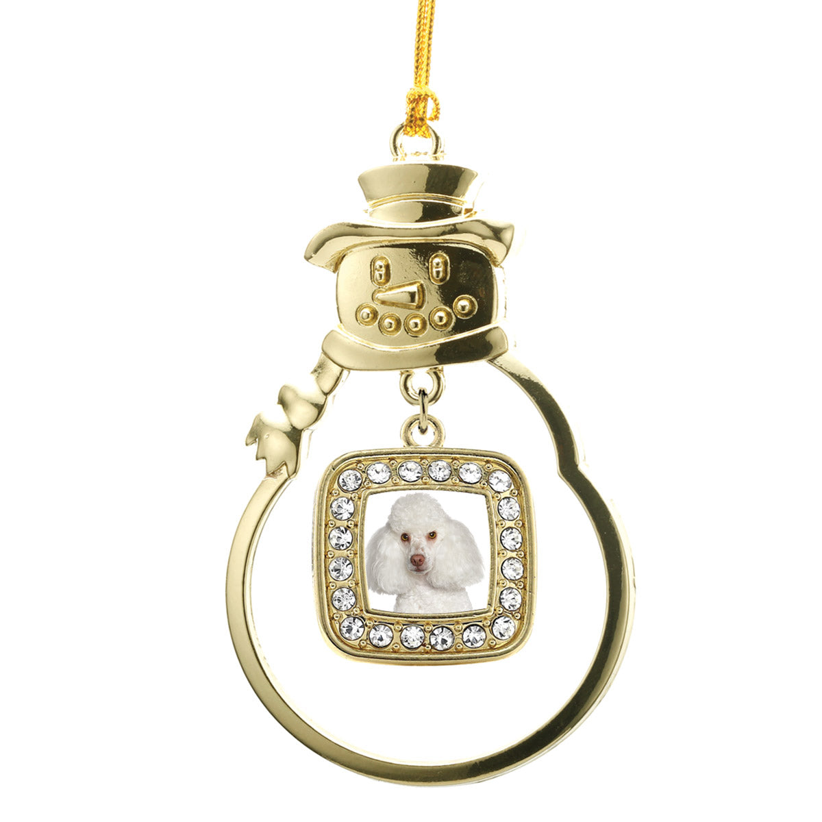 Gold I Love My Poodle Square Charm Snowman Ornament