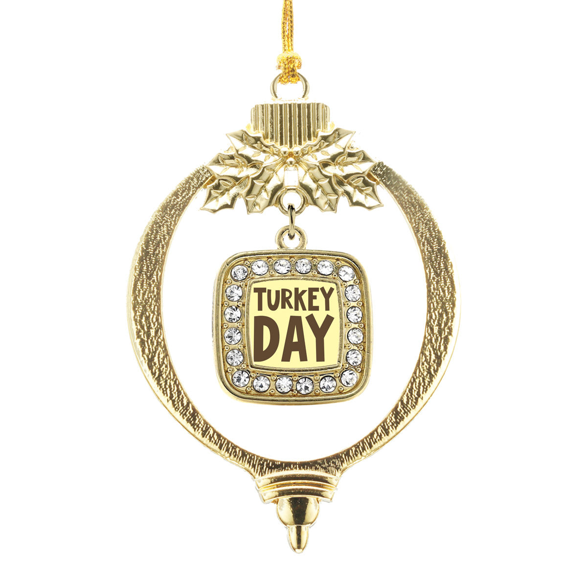 Gold Turkey Day Square Charm Holiday Ornament