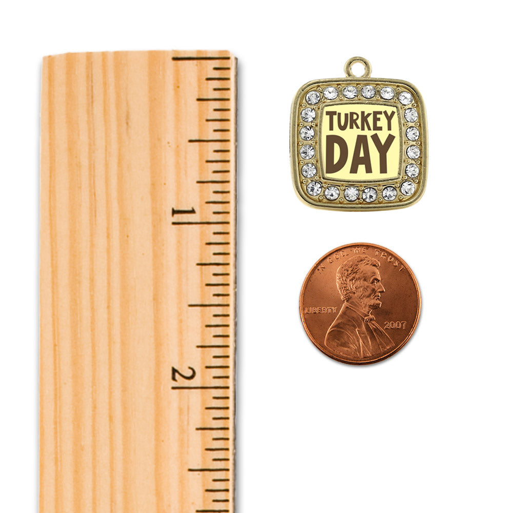 Gold Turkey Day Square Charm Holiday Ornament