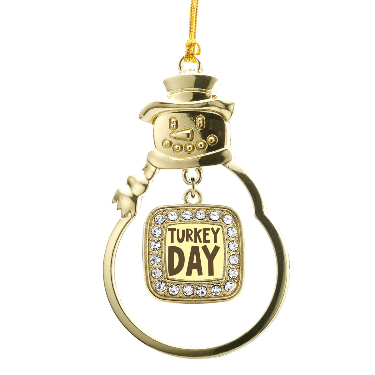 Gold Turkey Day Square Charm Snowman Ornament