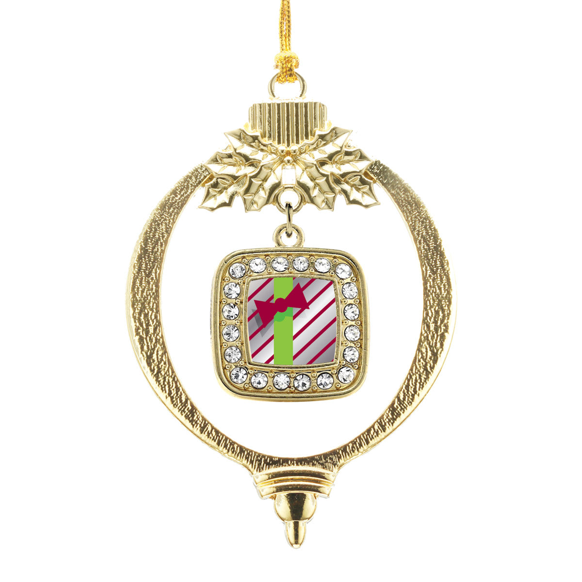 Gold Sparkling Present Square Charm Holiday Ornament