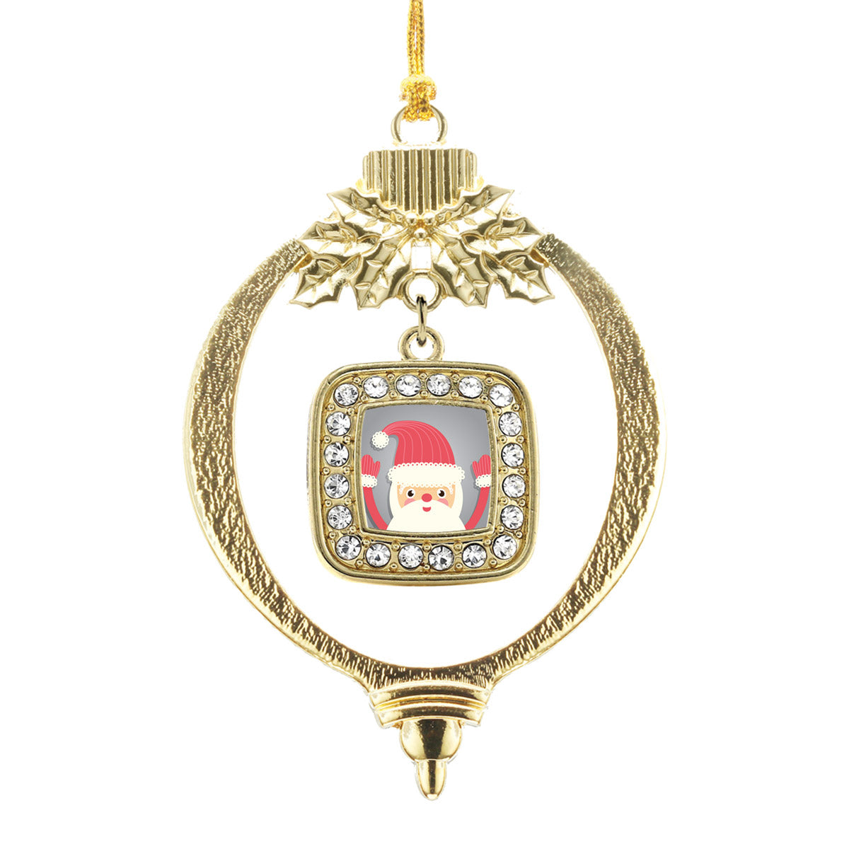 Gold Jolly Santa Square Charm Holiday Ornament