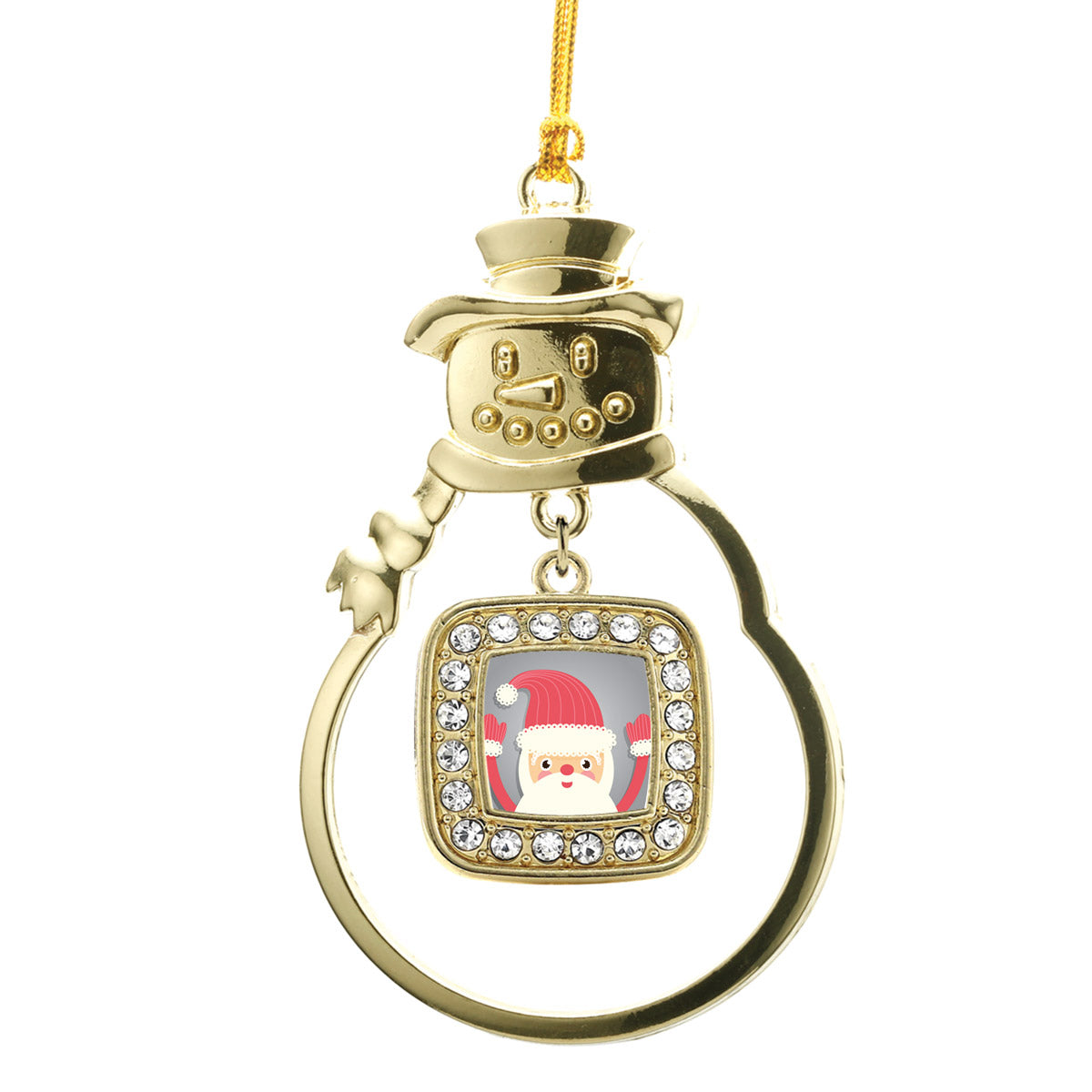 Gold Jolly Santa Square Charm Snowman Ornament