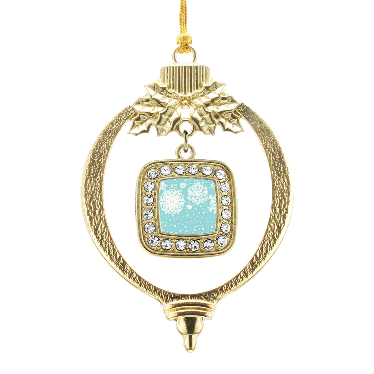 Gold Falling Snowflakes Square Charm Holiday Ornament