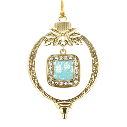 Gold Falling Snowflakes Square Charm Holiday Ornament