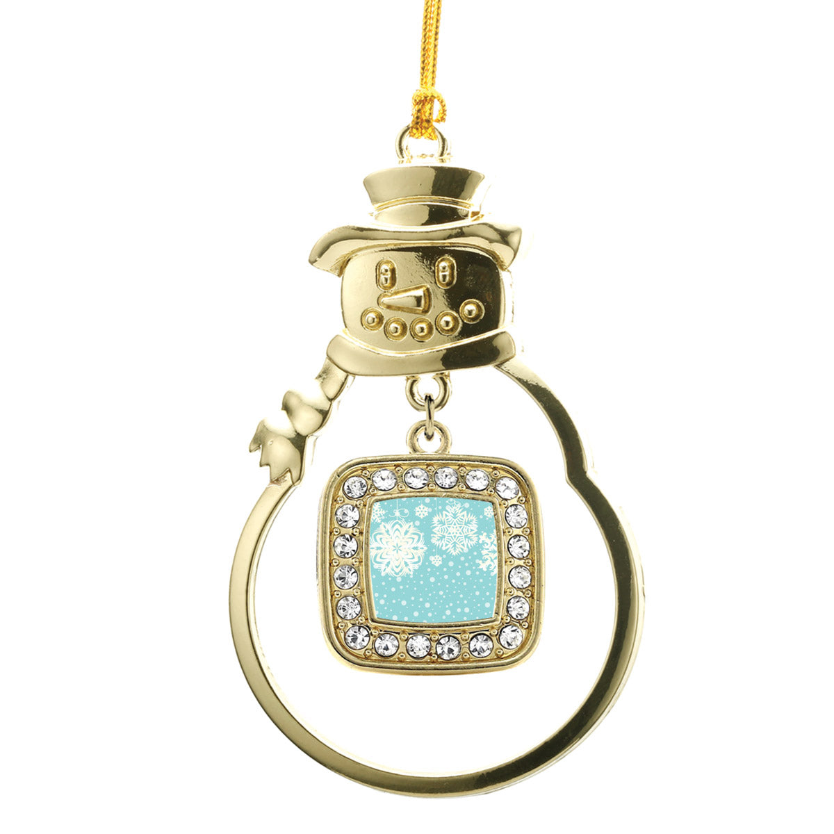 Gold Falling Snowflakes Square Charm Snowman Ornament
