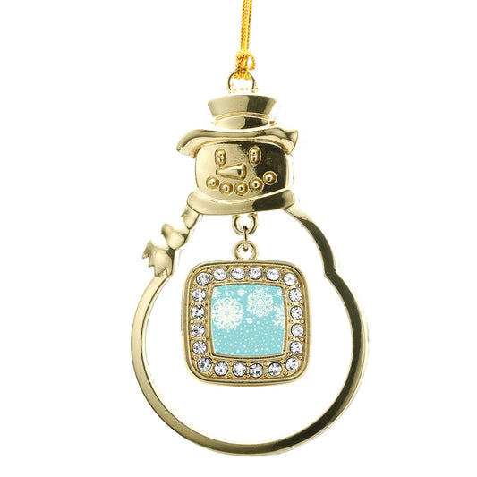 Gold Falling Snowflakes Square Charm Snowman Ornament