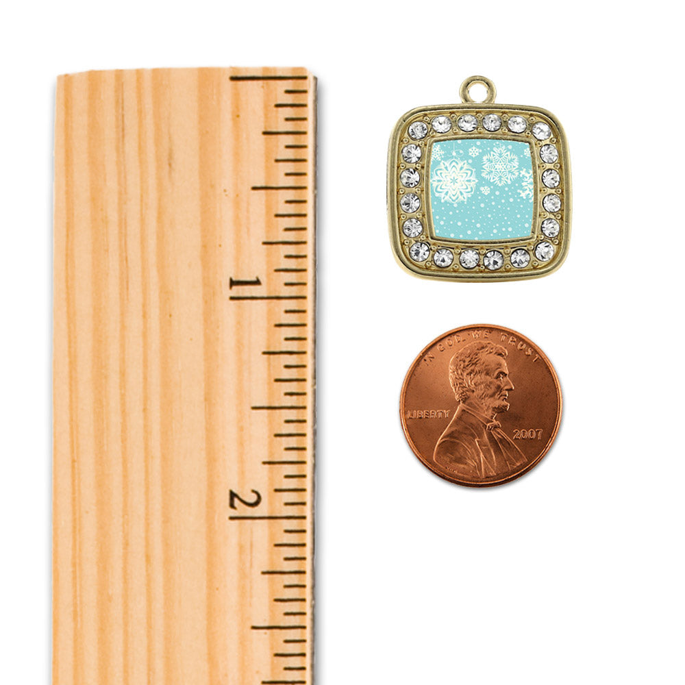 Gold Falling Snowflakes Square Charm Snowman Ornament