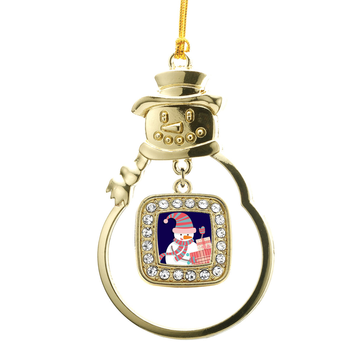 Gold Snowman Square Charm Snowman Ornament