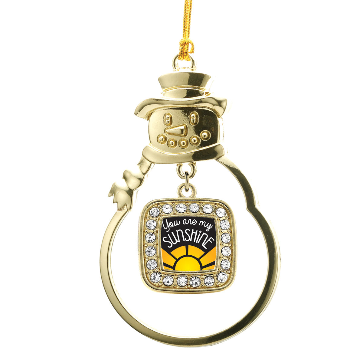 Gold You Are My Sunshine Square Charm Snowman Ornament