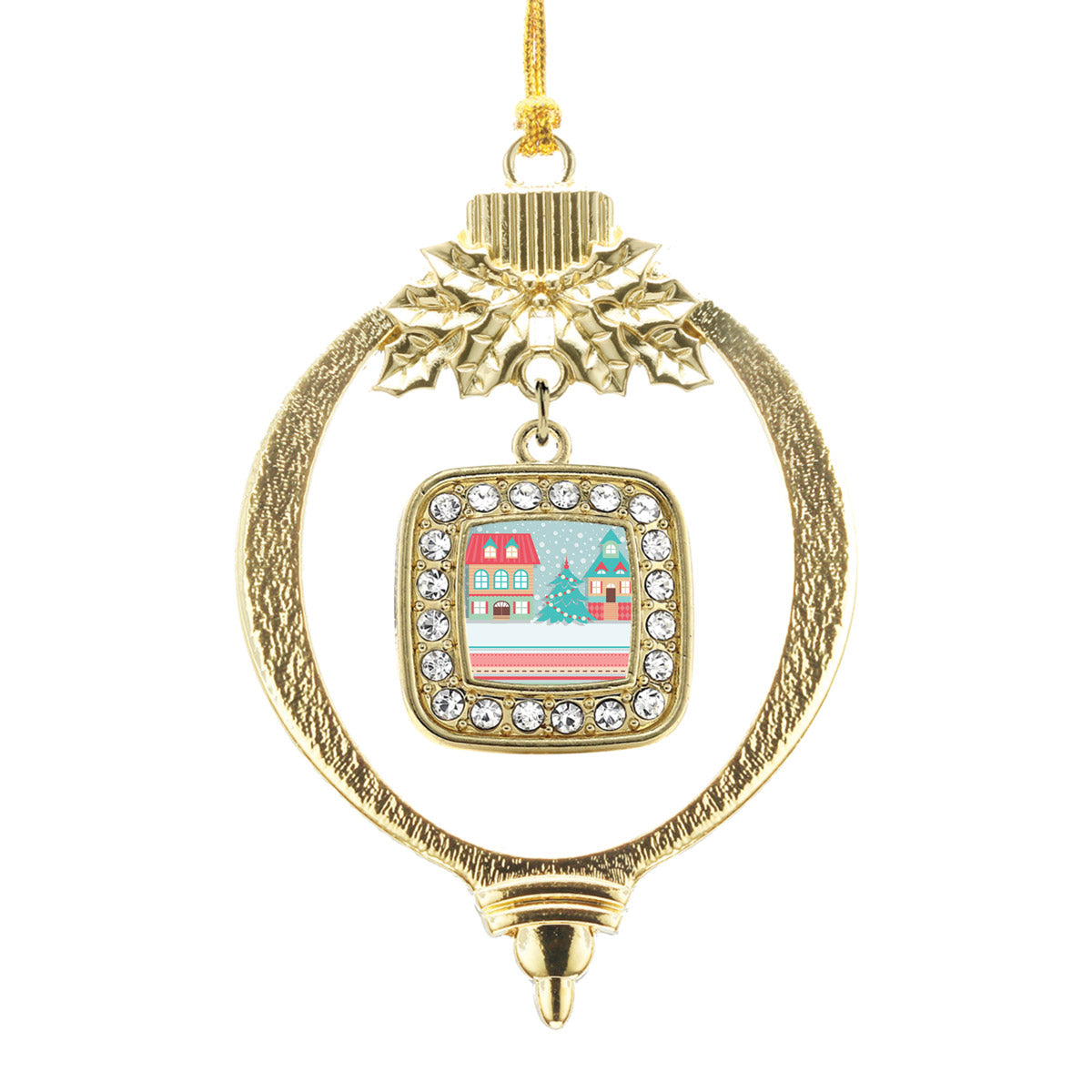 Gold Winter Wonderland Square Charm Holiday Ornament