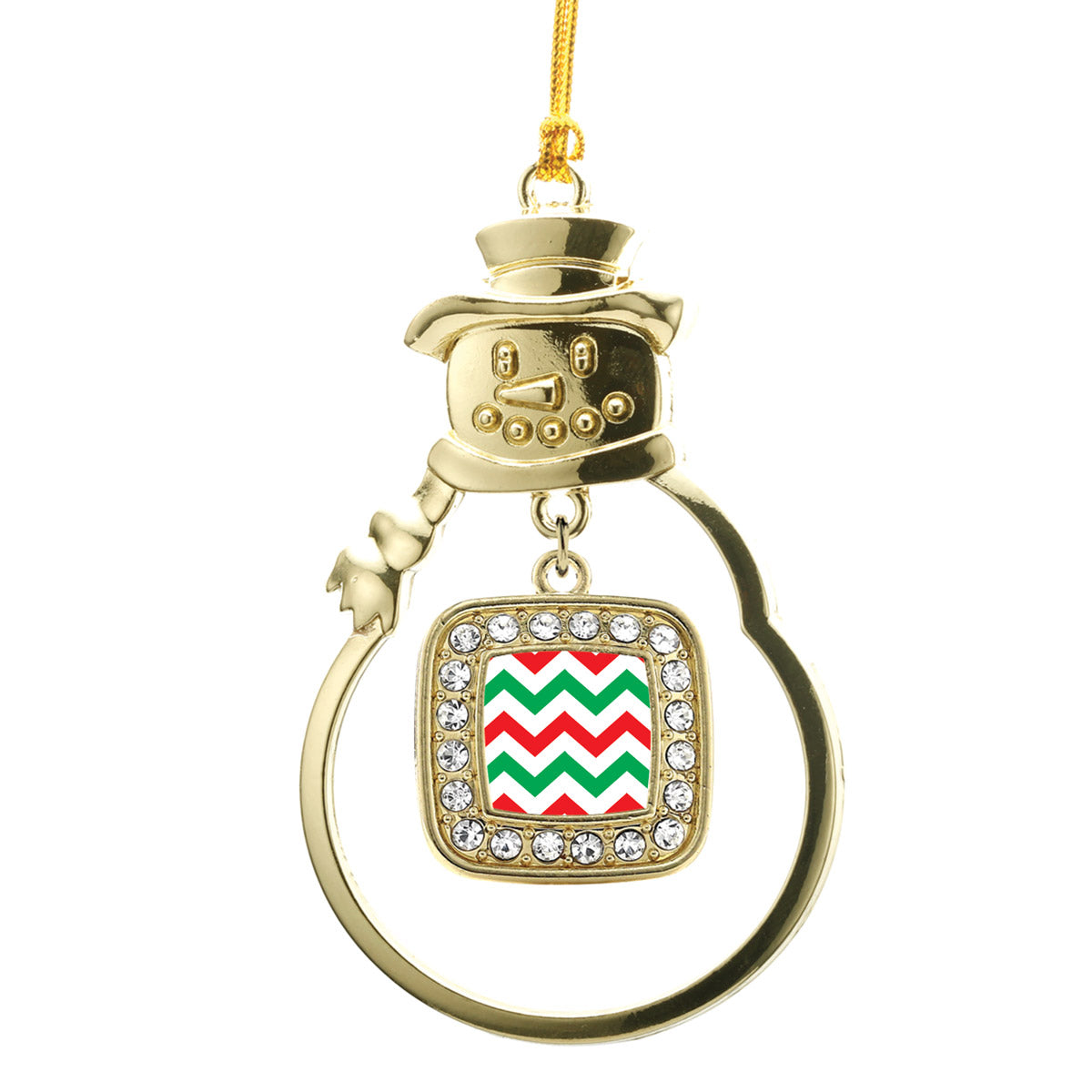 Gold Holiday Chevron Square Charm Snowman Ornament