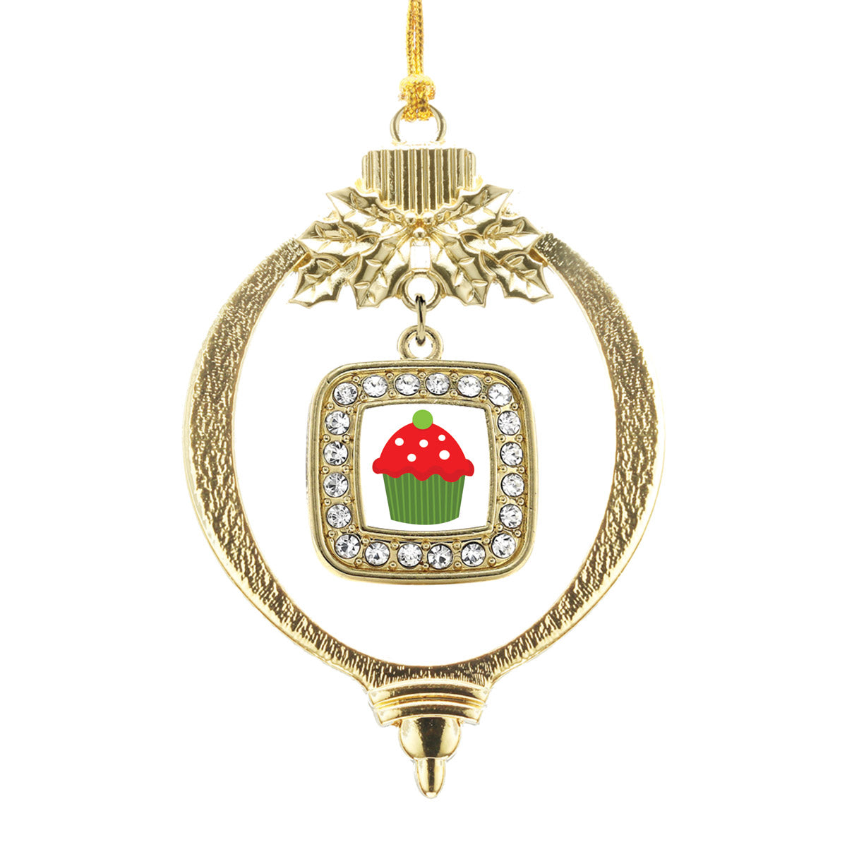 Gold Holiday Cupcake Square Charm Holiday Ornament