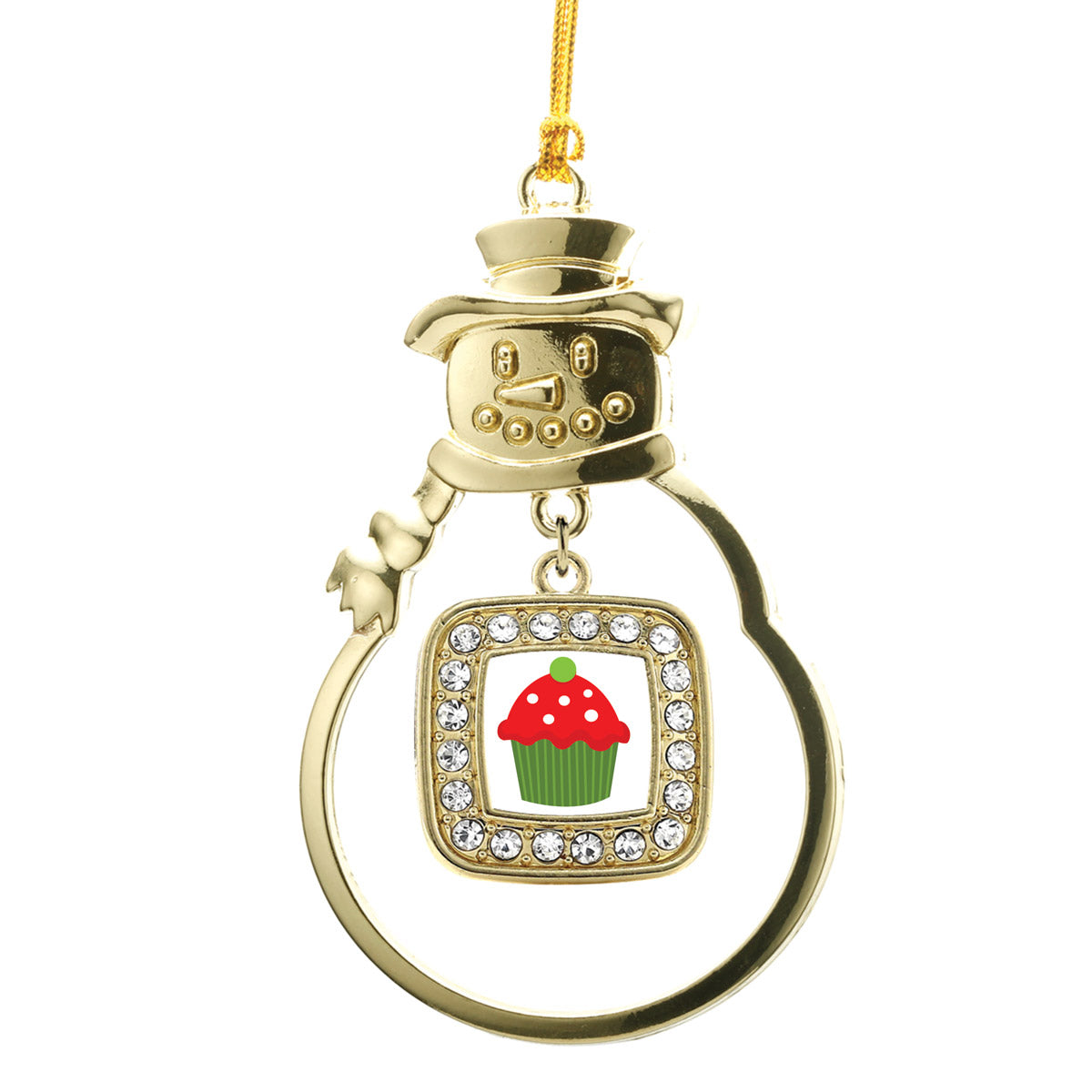 Gold Holiday Cupcake Square Charm Snowman Ornament