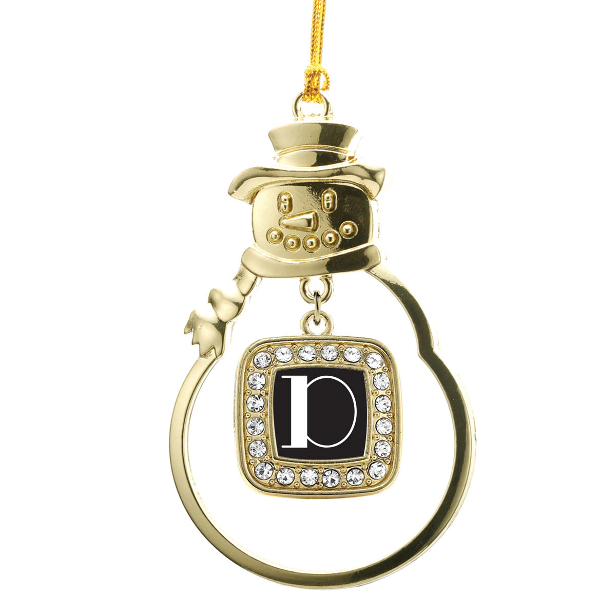 Gold My Vintage Initials - Letter D Square Charm Snowman Ornament