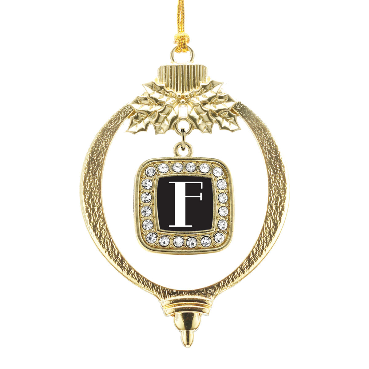 Gold My Vintage Initials - Letter F Square Charm Holiday Ornament