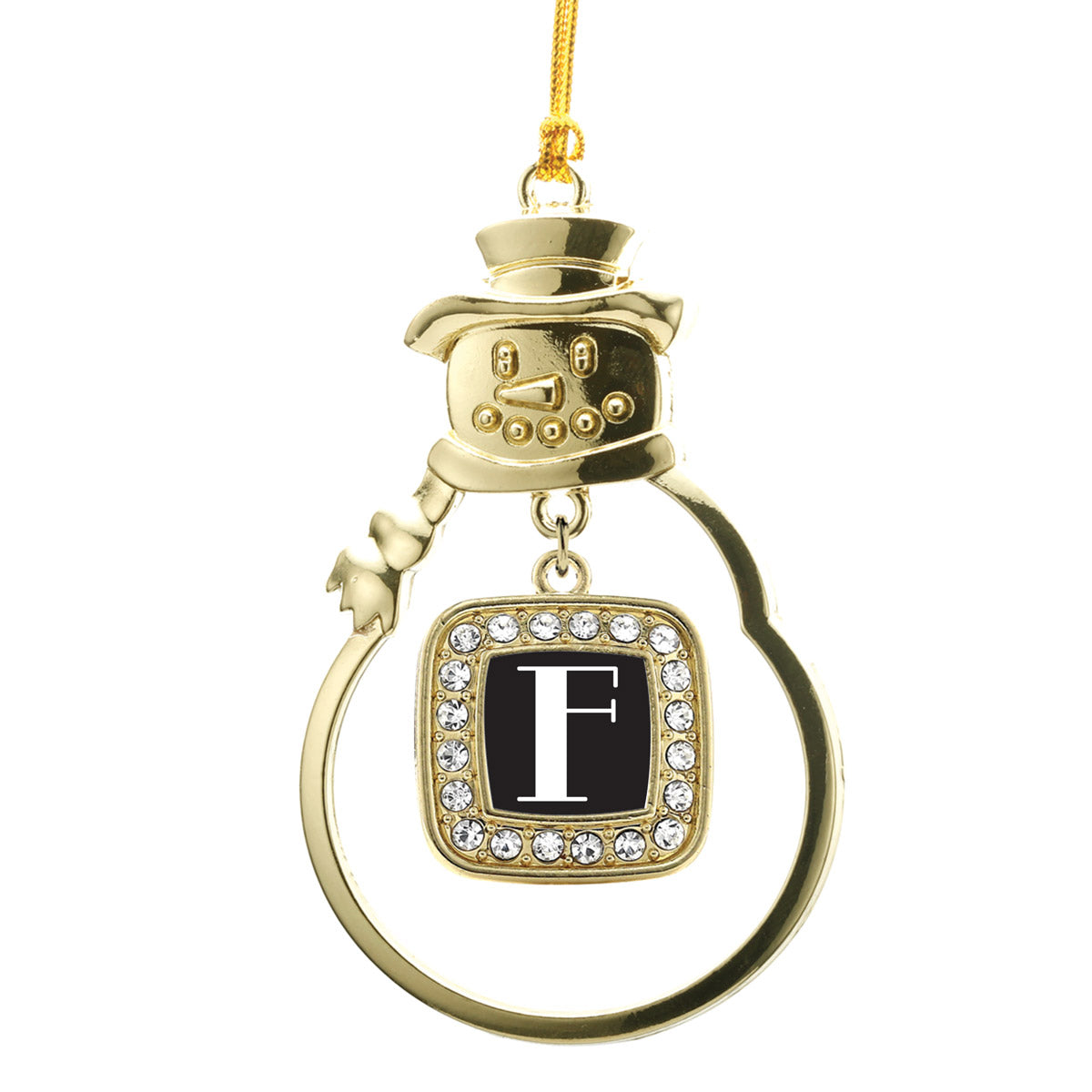 Gold My Vintage Initials - Letter F Square Charm Snowman Ornament