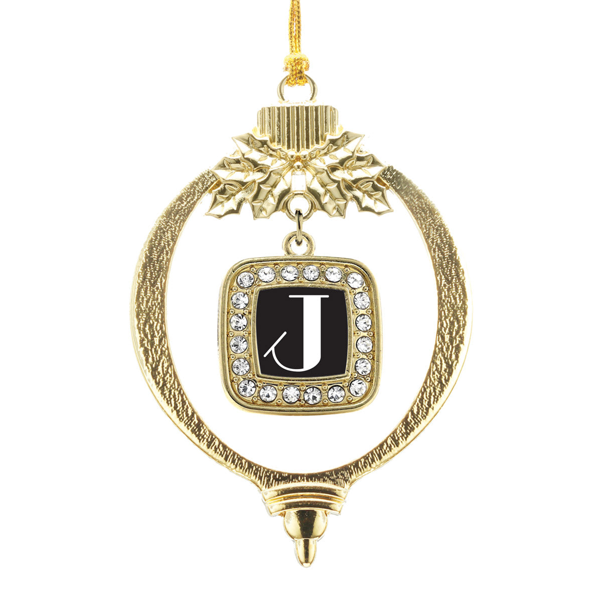 Gold My Vintage Initials - Letter J Square Charm Holiday Ornament
