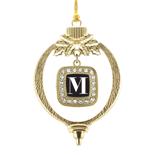 Gold My Vintage Initials - Letter M Square Charm Holiday Ornament