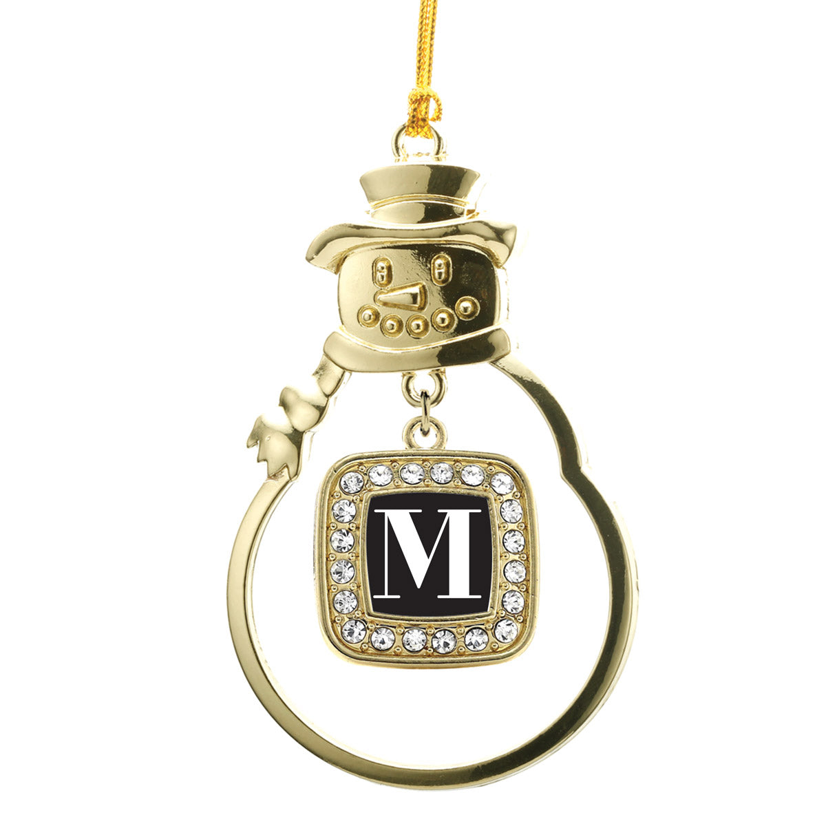 Gold My Vintage Initials - Letter M Square Charm Snowman Ornament