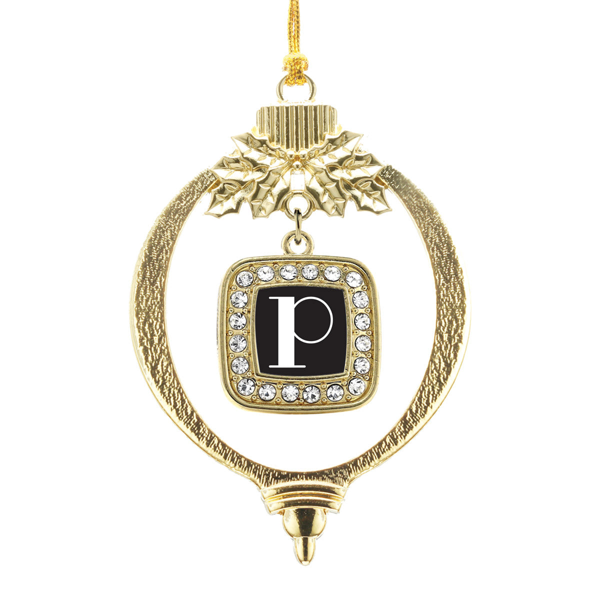 Gold My Vintage Initials - Letter P Square Charm Holiday Ornament