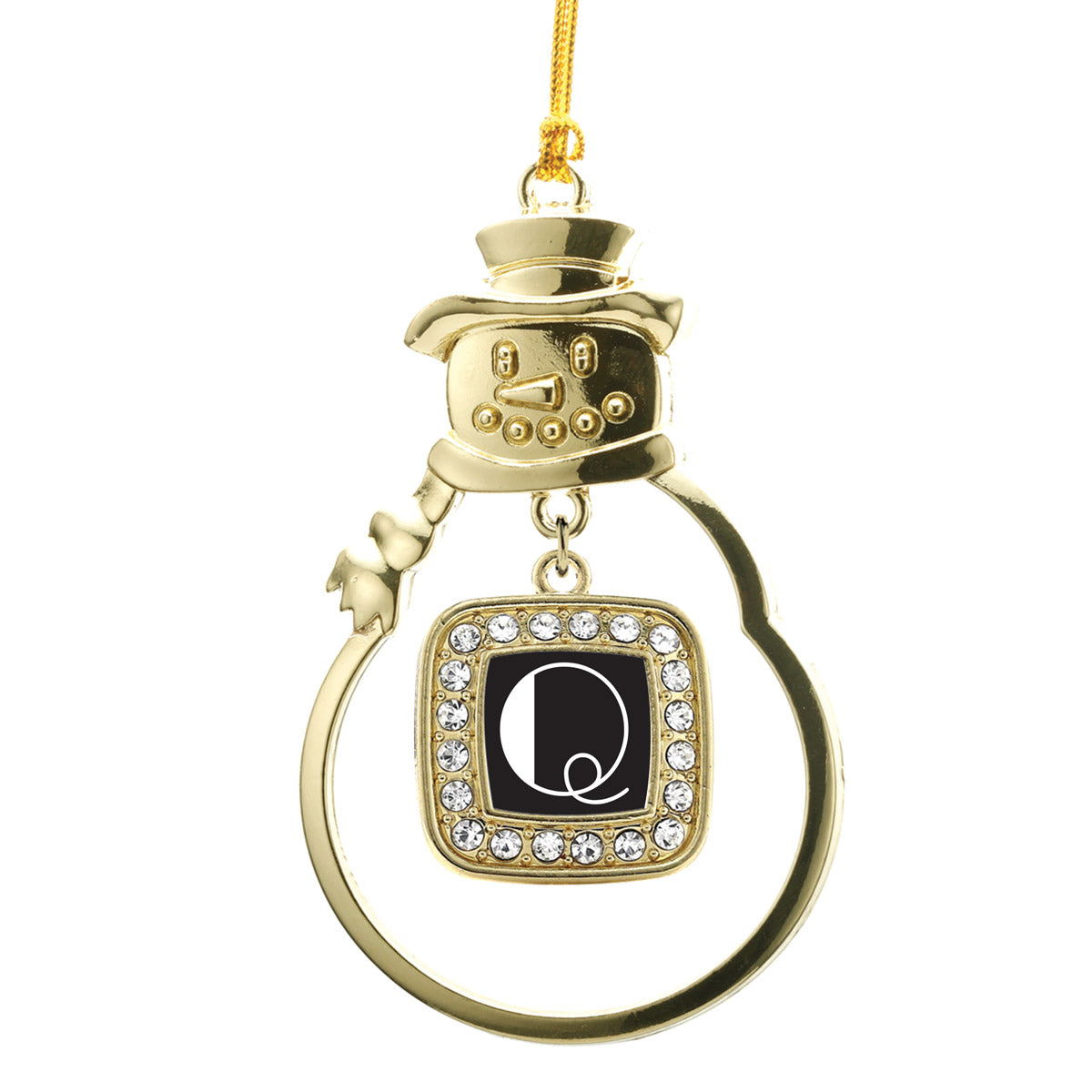 Gold My Vintage Initials - Letter Q Square Charm Snowman Ornament