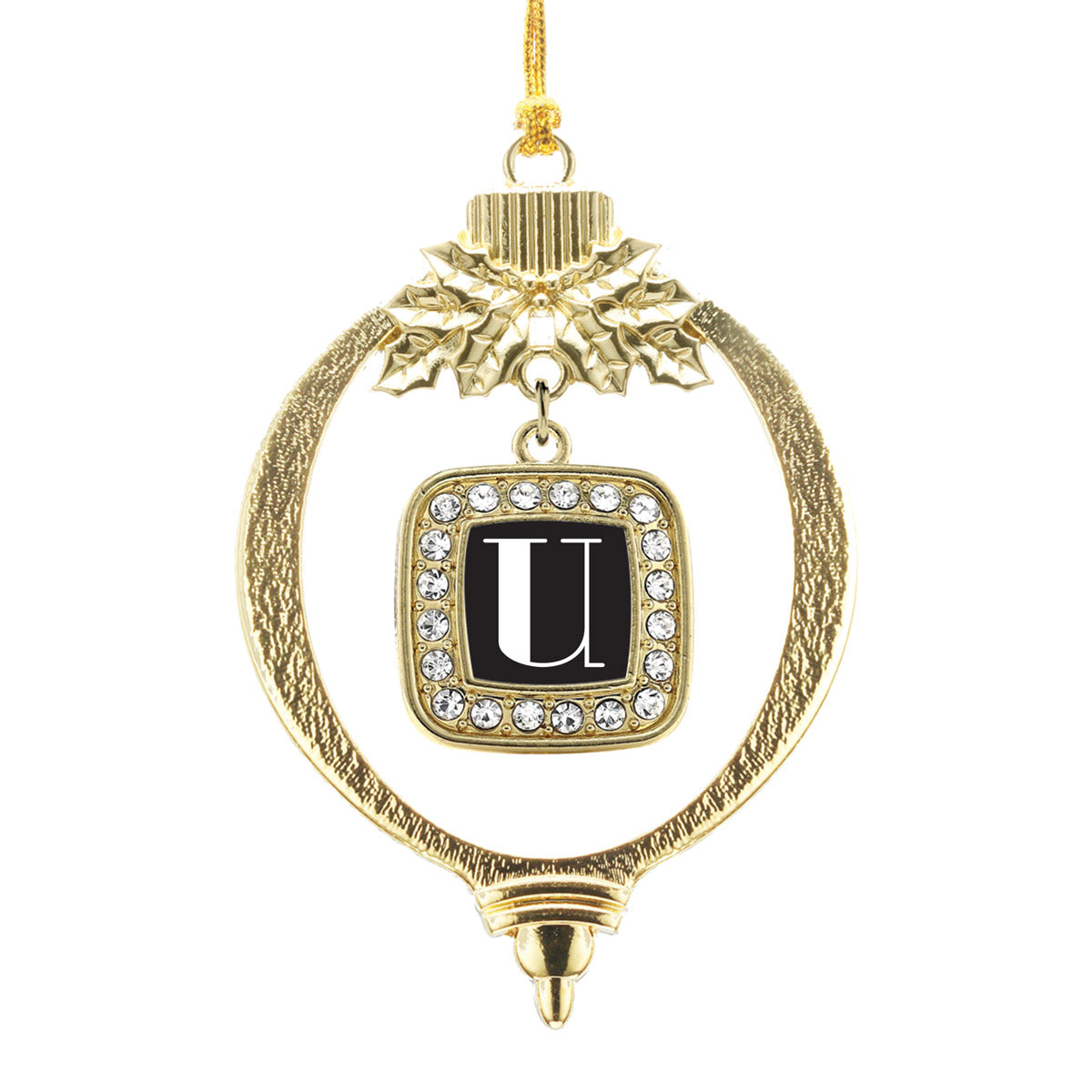 Gold My Vintage Initials - Letter U Square Charm Holiday Ornament