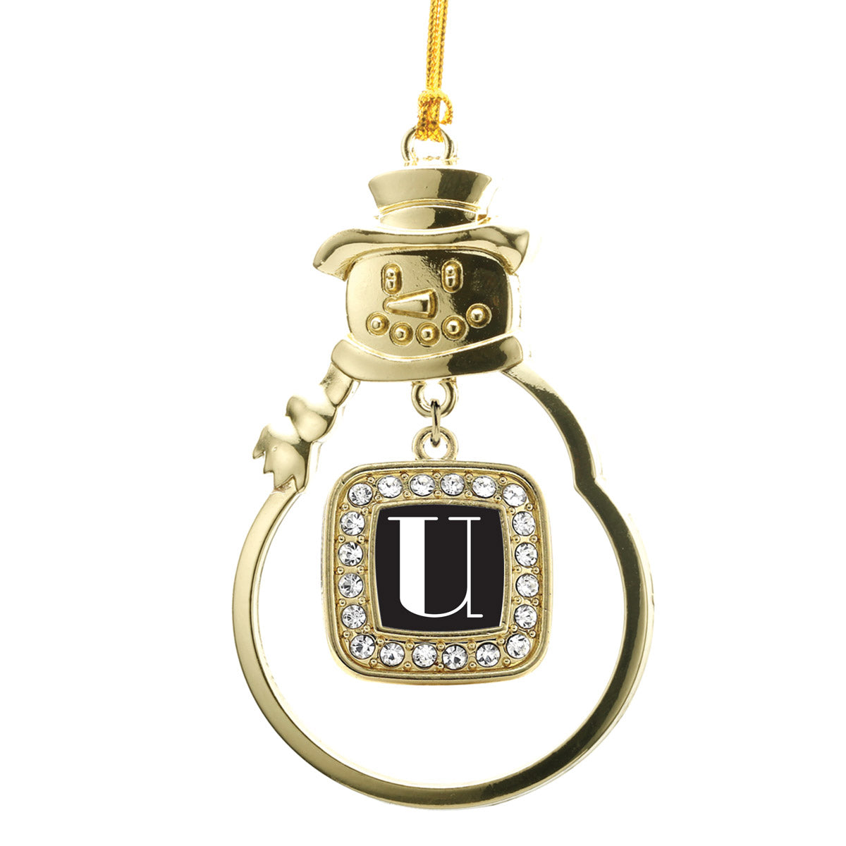 Gold My Vintage Initials - Letter U Square Charm Snowman Ornament