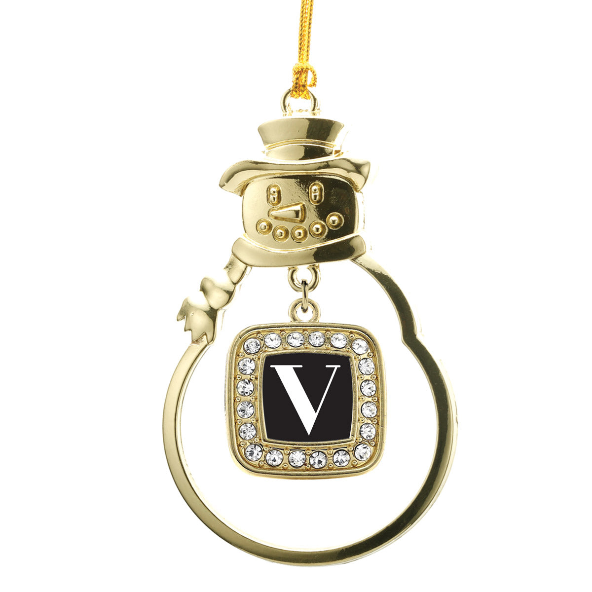 Gold My Vintage Initials - Letter V Square Charm Snowman Ornament