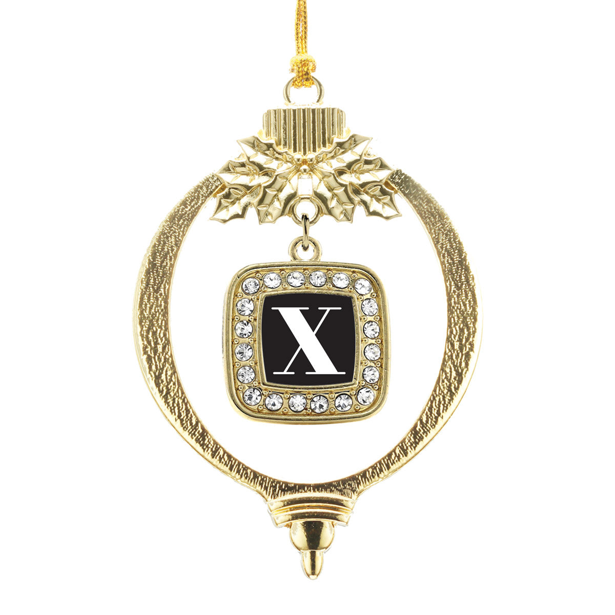 Gold My Vintage Initials - Letter X Square Charm Holiday Ornament