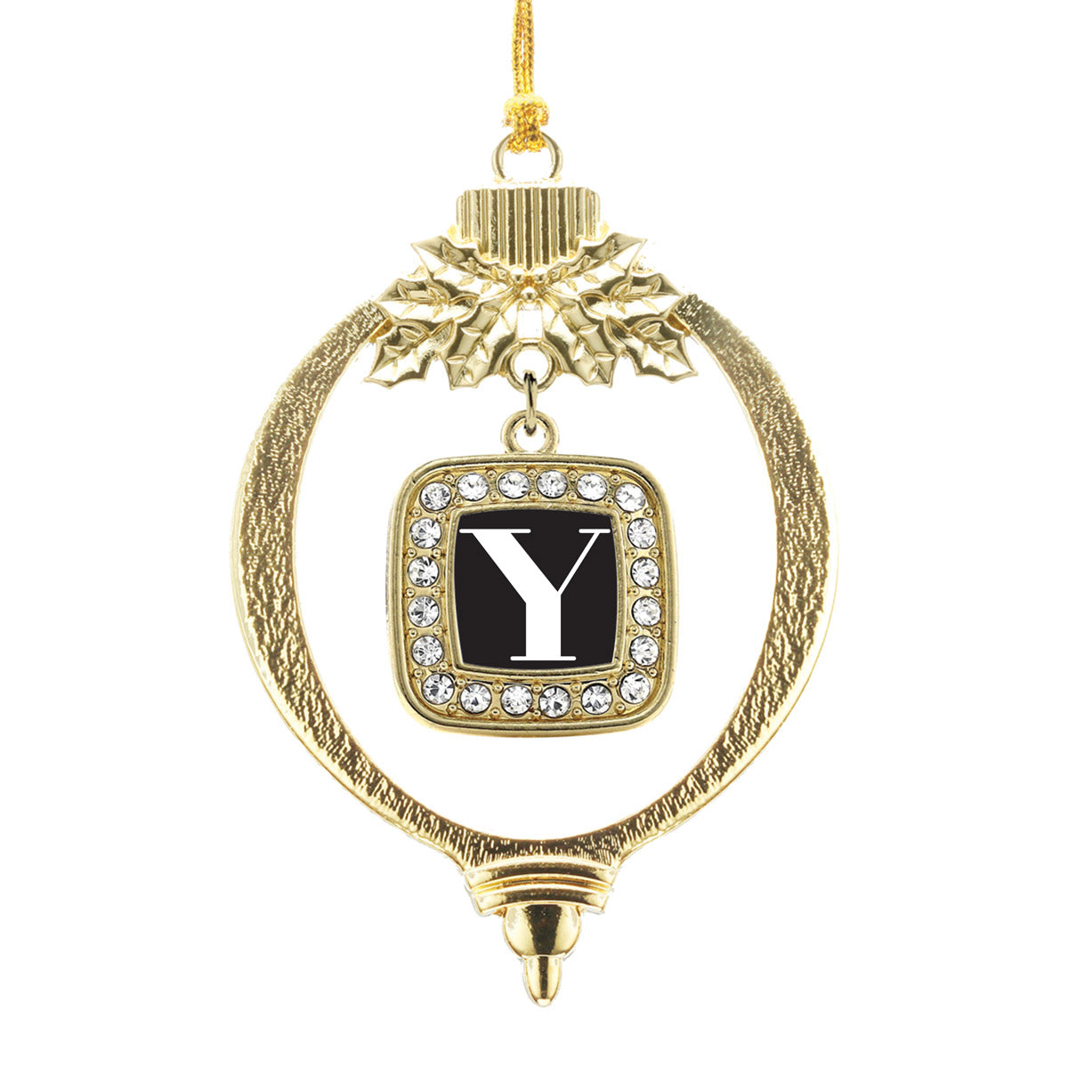 Gold My Vintage Initials - Letter Y Square Charm Holiday Ornament