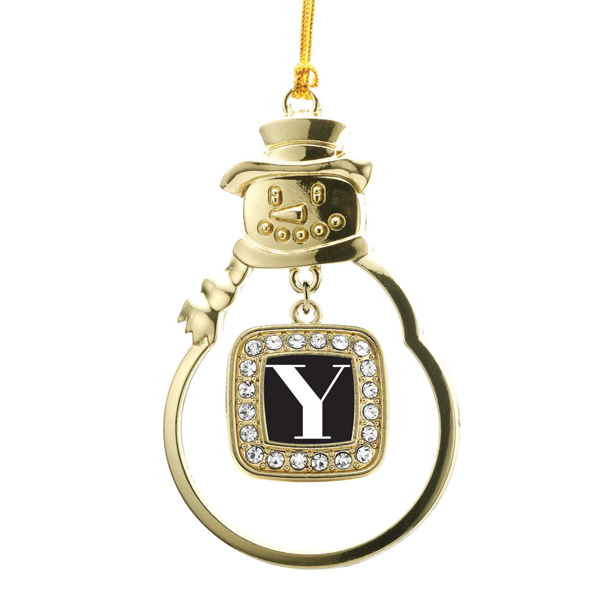 Gold My Vintage Initials - Letter Y Square Charm Snowman Ornament